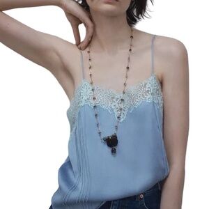 Zara Blue Bluish Lavender Silk-Like Lace Camisole Super Soft NWT